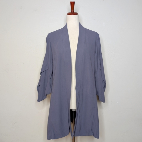 Eileen Fisher Purple Silk Kimono Sleeve Open Front Jacket Size Medium - Picture 1 of 12